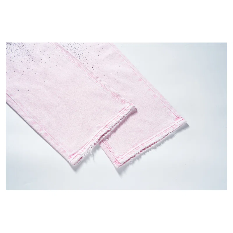 Women’s Baby-Pink Rhinestone Cropped Wide-Leg Jeans product view 6, style H5250