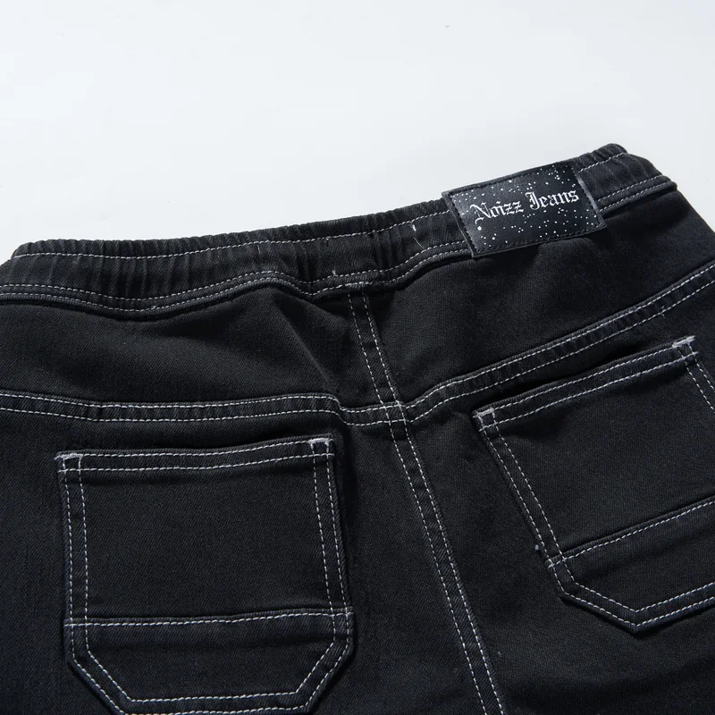kids-black-contrast-stitch-denim-cargo-joggers-2d007-back-pocket-detail