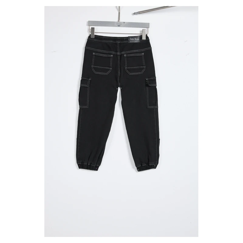 kids-black-contrast-stitch-denim-cargo-joggers-2d007-back