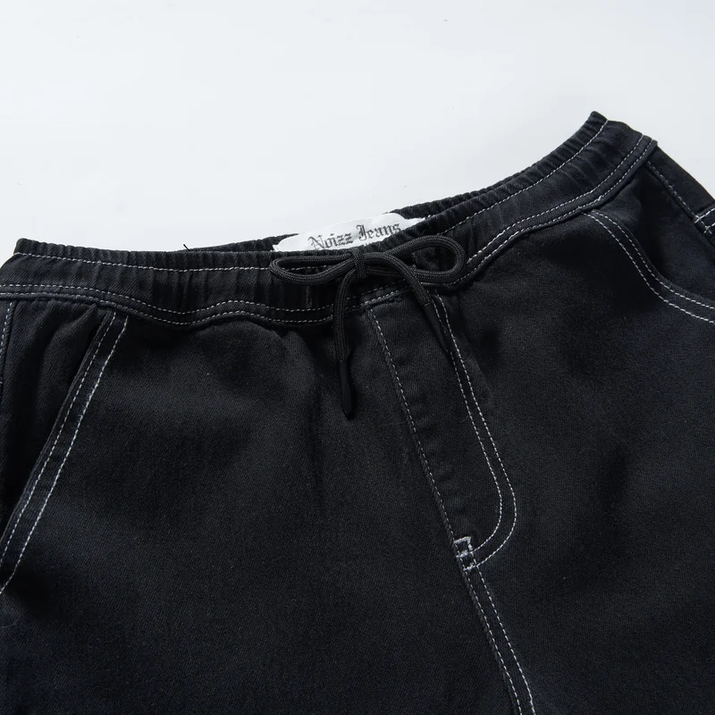 kids-black-contrast-stitch-denim-cargo-joggers-2d007-drawstring-waist-detail