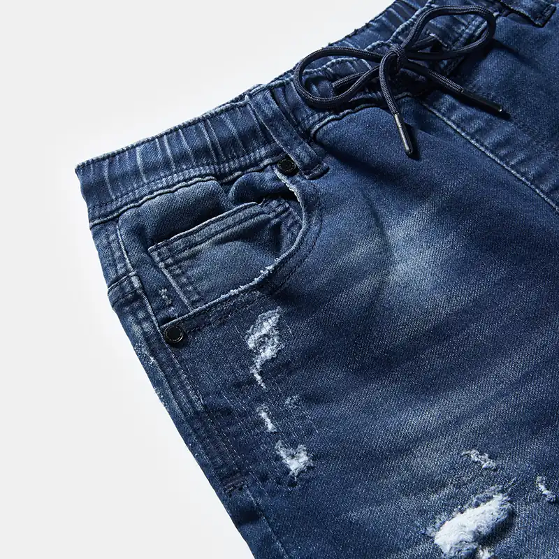 kids-dark-wash-ripped-drawstring-jeans-s26wkj102-drawstring-waist-detail