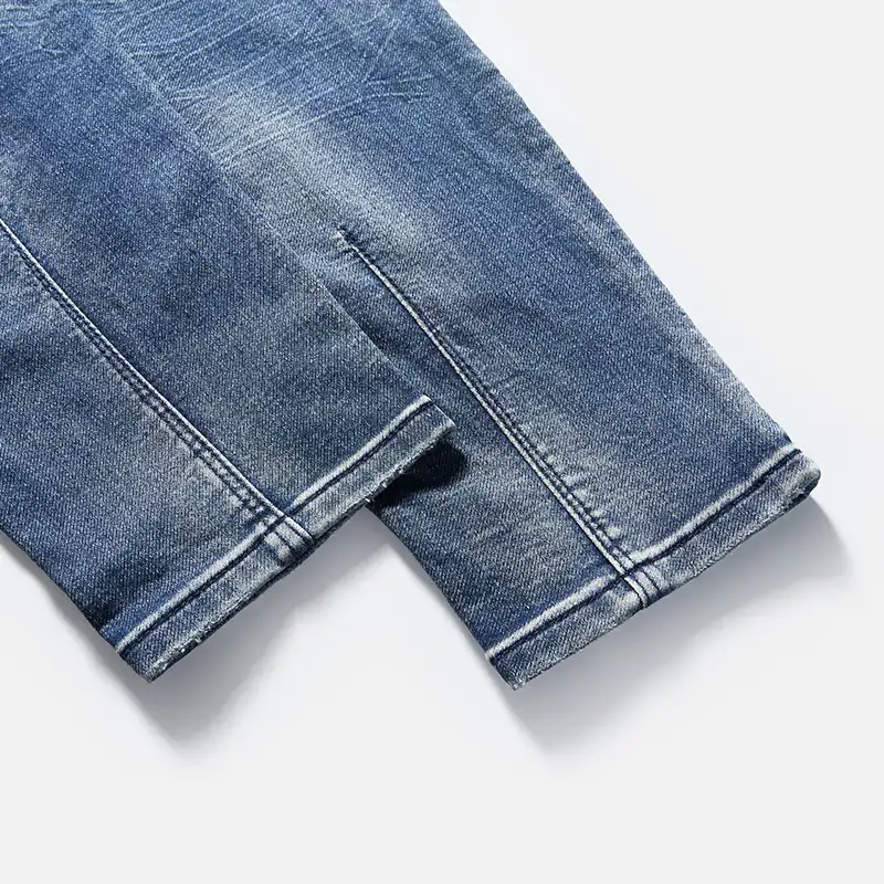 kids-mid-wash-distressed-drawstring-jeans-s26wkj101-blue-finished-hem-detail