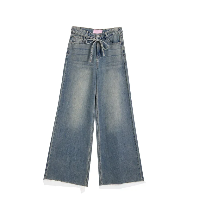 Women’s Vintage-Wash Drawstring Wide-Leg Jeans product view 1, style LC71163-01