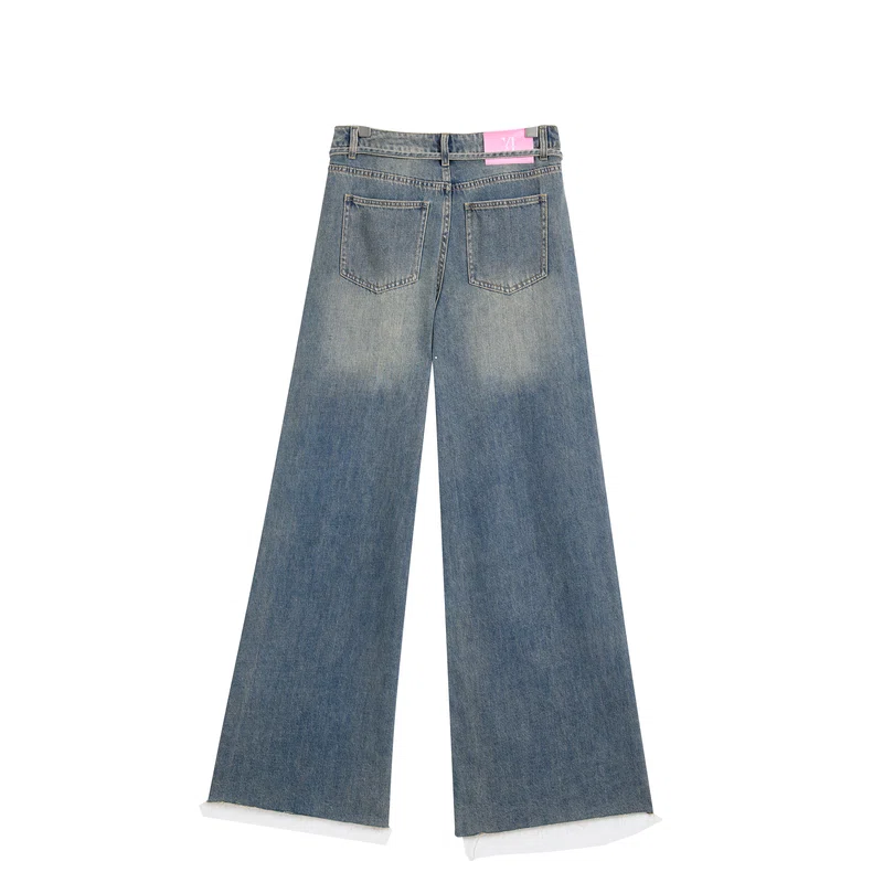 Women’s Vintage-Wash Drawstring Wide-Leg Jeans product view 2, style LC71163-01