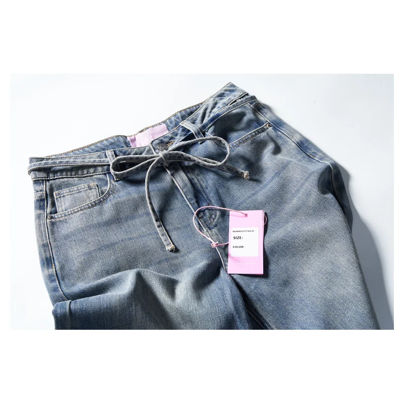 Women’s Vintage-Wash Drawstring Wide-Leg Jeans product view 3, style LC71163-01