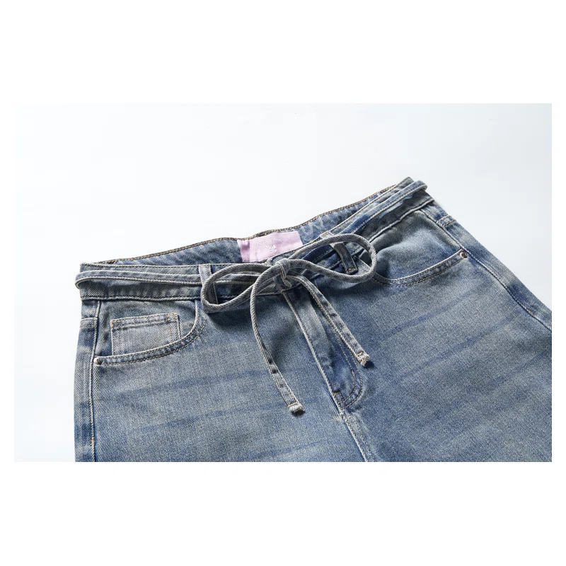 Women’s Vintage-Wash Drawstring Wide-Leg Jeans product view 4, style LC71163-01
