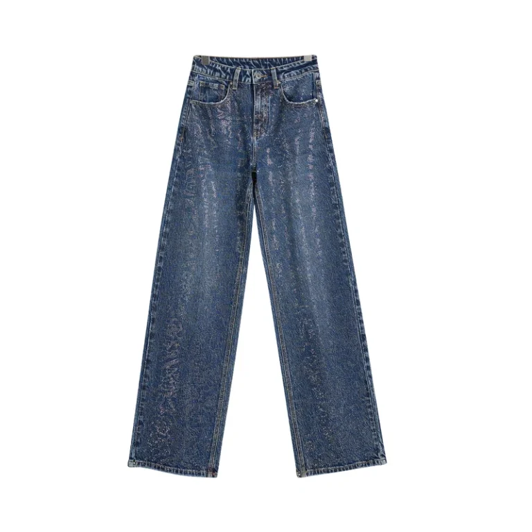 Women’s Dark-Indigo Rhinestone Wide-Leg Jeans product view 1, style Lucas001