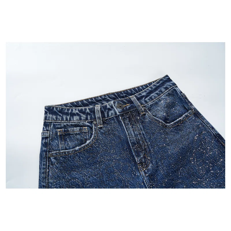 Women’s Dark-Indigo Rhinestone Wide-Leg Jeans product view 3, style Lucas001