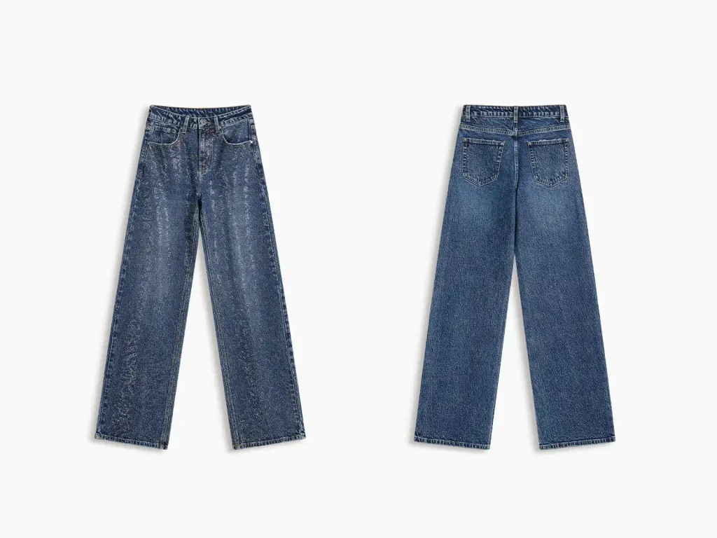 Women’s Dark-Indigo Rhinestone Wide-Leg Jeans product overview, style Lucas001