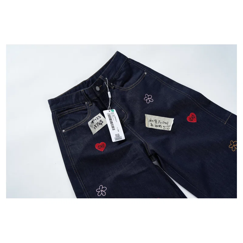 Women’s Dark-Raw Embroidered Cropped Wide-Leg Jeans product view 3, style Lucas002