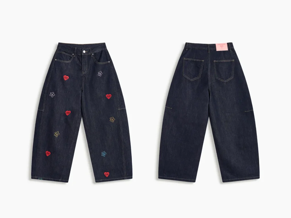 Women’s Dark-Raw Embroidered Cropped Wide-Leg Jeans product overview, style Lucas002