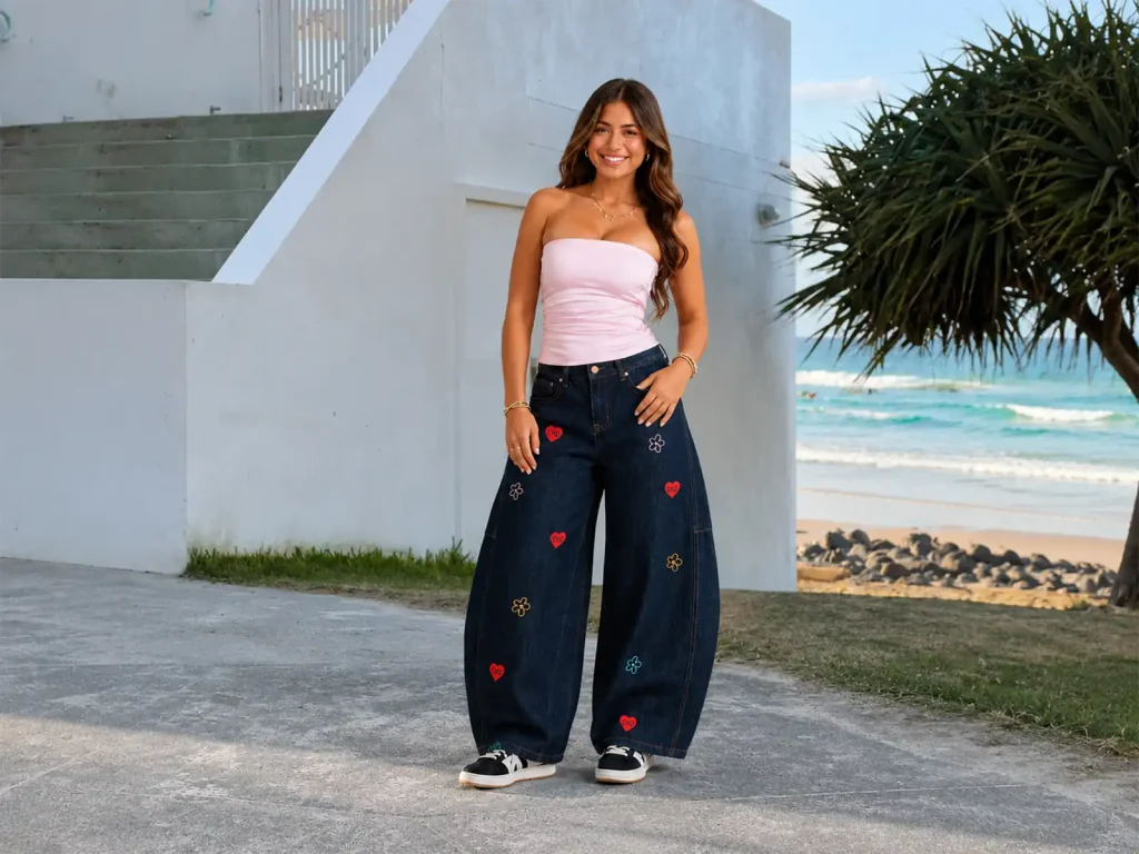 Women’s Dark-Raw Embroidered Cropped Wide-Leg Jeans target market detail, style Lucas002