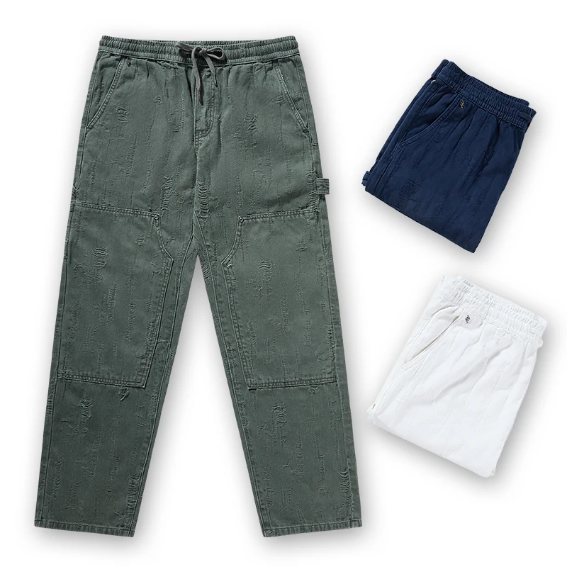 Men's army green textured cargo pants front view with navy and off-white references, style 4164568