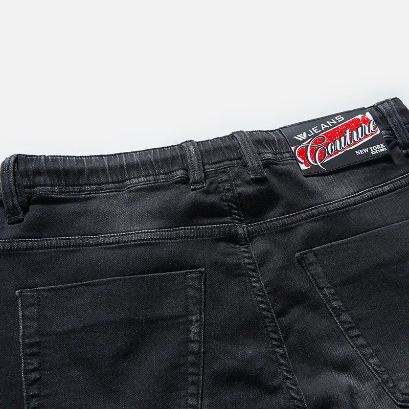 Men's black gradient-wash drawstring denim shorts, back pocket and waist label detail, style S26WJBJ102