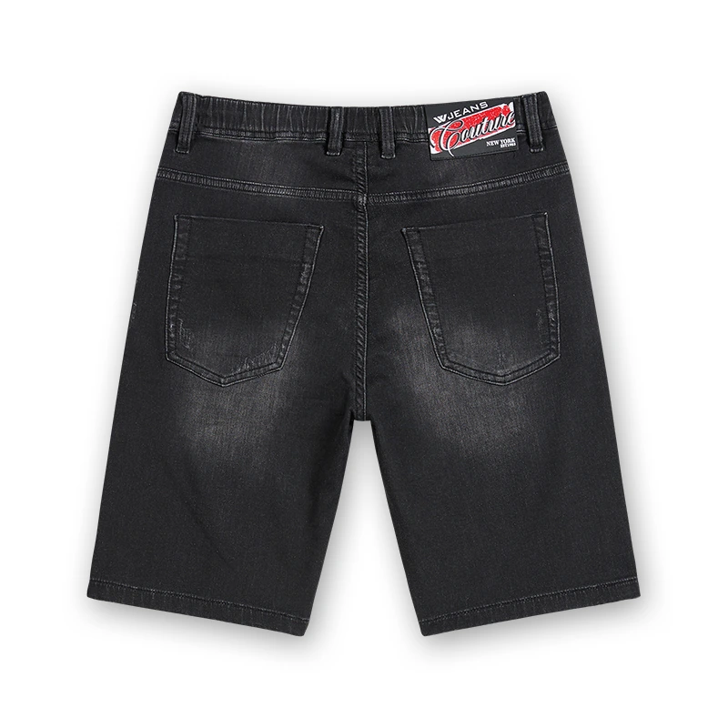 Men's black gradient-wash drawstring denim shorts, back view, style S26WJBJ102