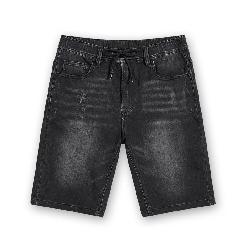 Men's black gradient-wash drawstring denim shorts, front view, style S26WJBJ102