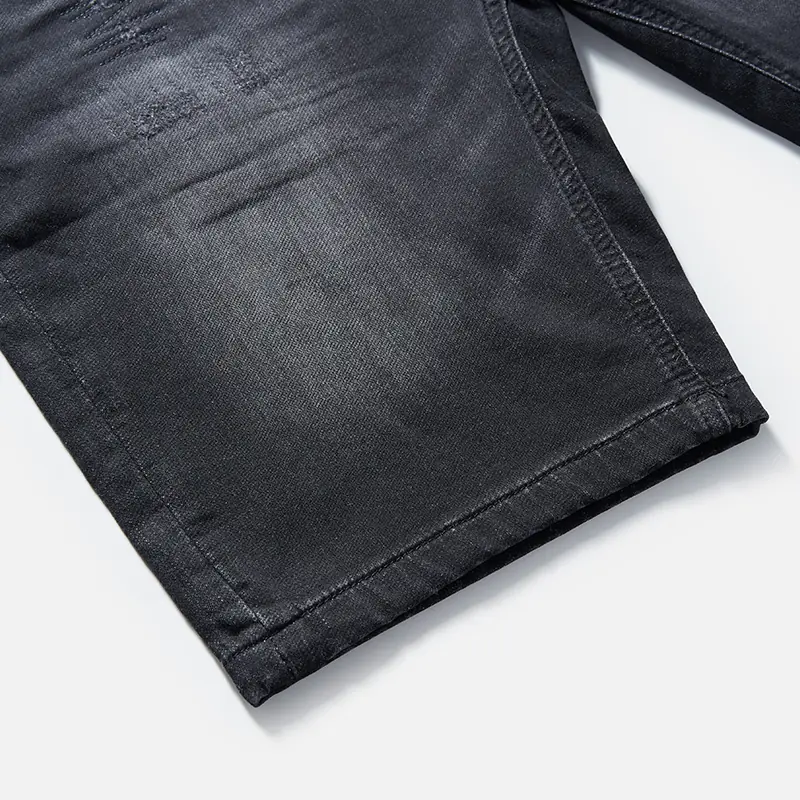 Men's black gradient-wash drawstring denim shorts, hem and wash detail, style S26WJBJ102