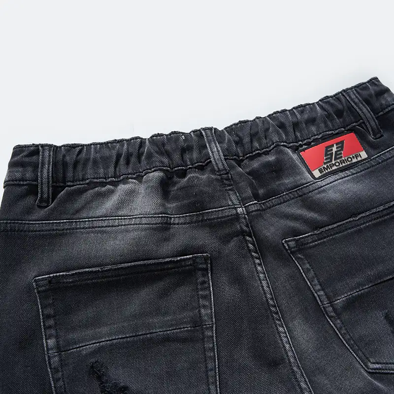Men's black-grey ripped drawstring slim jeans, back pocket and waist label detail, style DJSS2605M