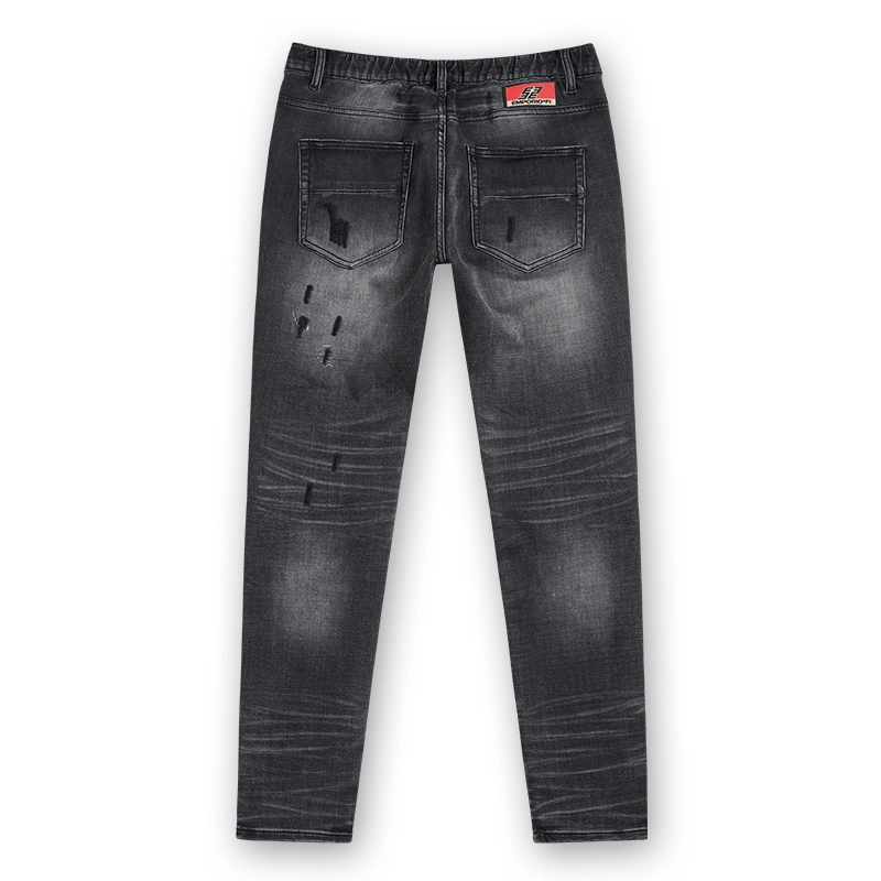 Men's black-grey ripped drawstring slim jeans, back view, style DJSS2605M