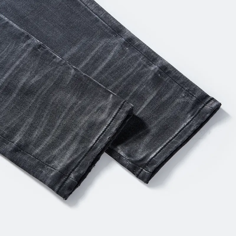 Men's black-grey ripped drawstring slim jeans, hem and wash detail, style DJSS2605M