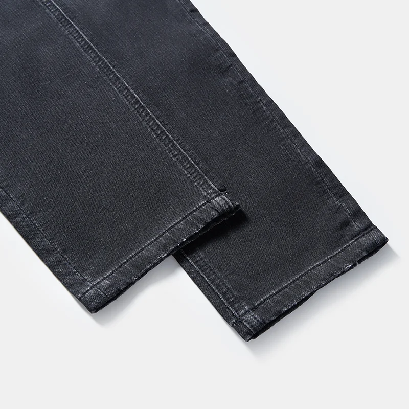 Men's black speckled-wash drawstring slim jeans, back pocket detail, style S26WJJ102
