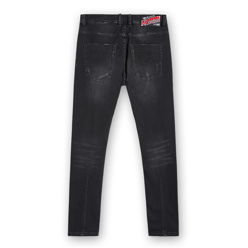 Men's black speckled-wash drawstring slim jeans, back view, style S26WJJ102