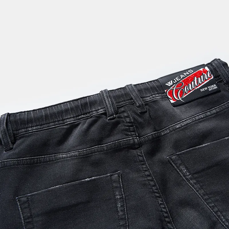 Men's black speckled-wash drawstring slim jeans, front pocket and wash detail, style S26WJJ102