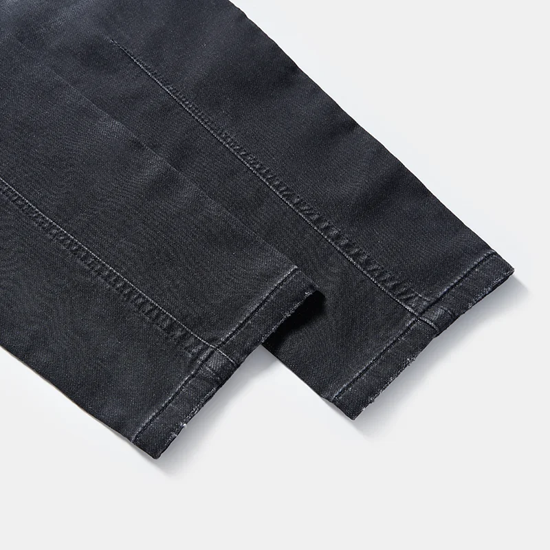 Men's black speckled-wash drawstring slim jeans, hem and wash detail, style S26WJJ102
