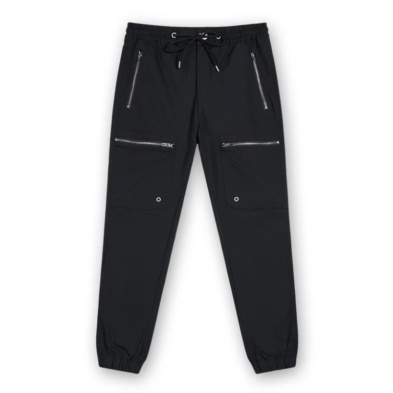 Men's black zip-pocket cargo jogger pants, front view, style 76032