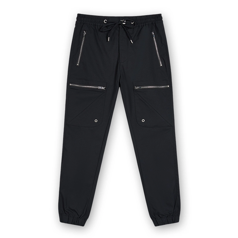 Men's black zip-pocket cargo jogger pants, front view, style 76032