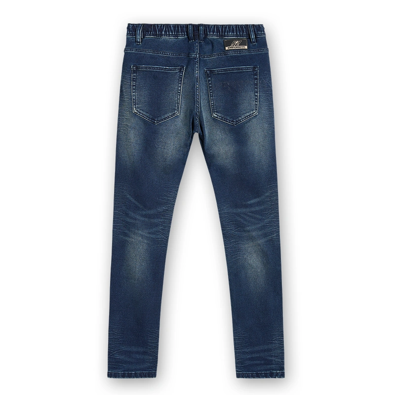 Men's dark blue whisker-wash drawstring slim jeans, back view, style DJSS2602M