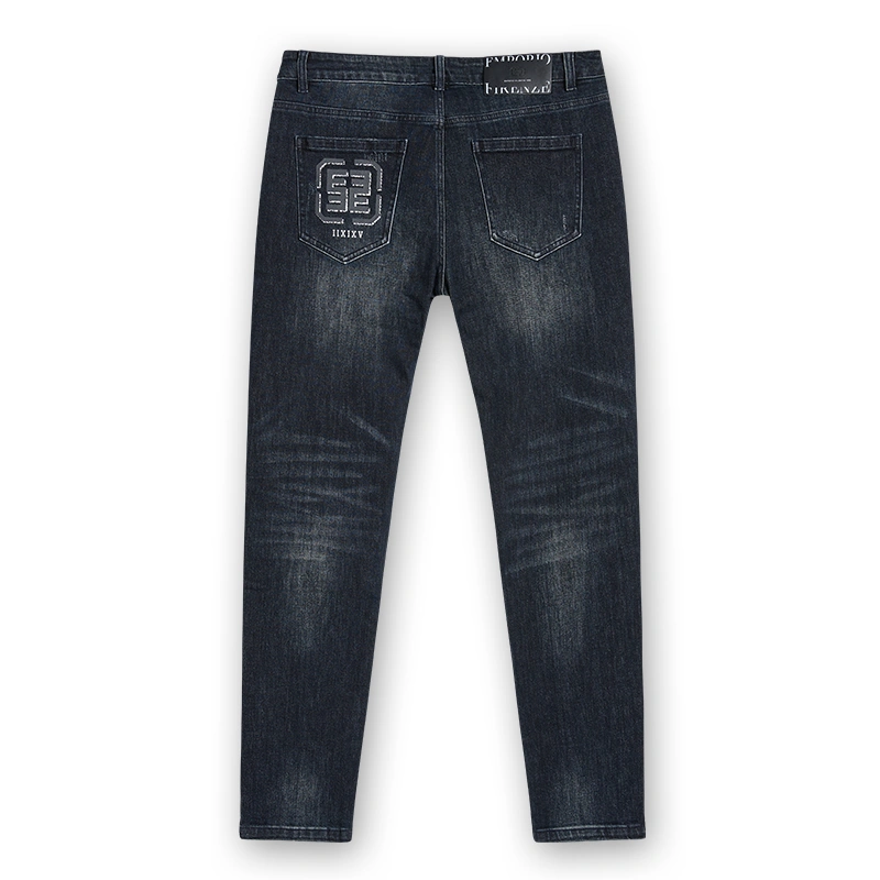 Men's dark indigo drawstring slim jeans, back view, style DJFW2508M