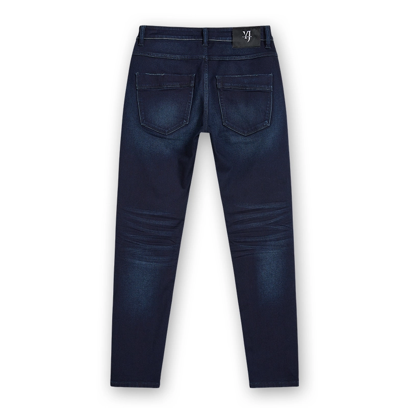 Men's dark indigo whisker wash tapered jeans, back view, style 68010