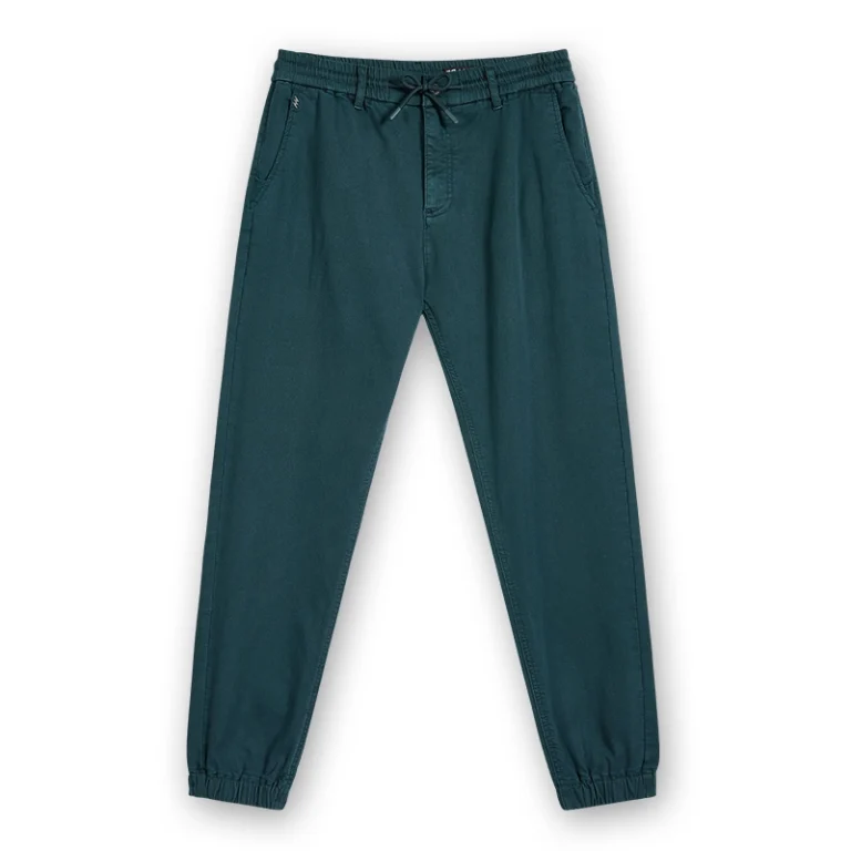 Men's deep teal drawstring denim jogger pants, front view, style 4264553