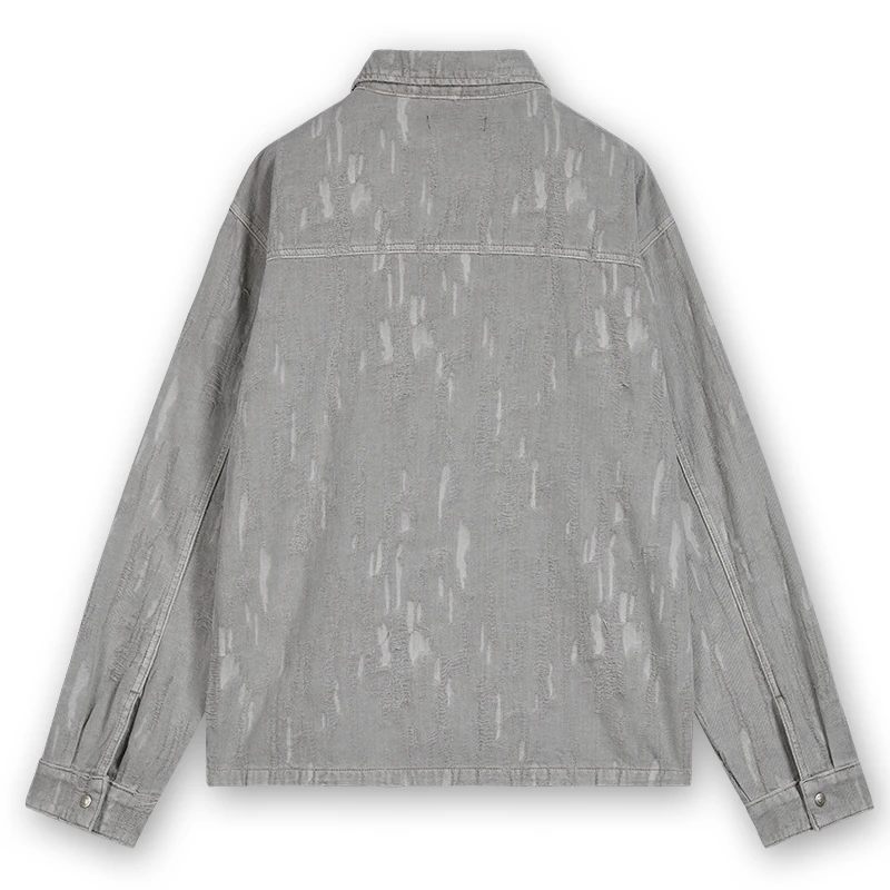 Men's grey textured jacquard overshirt, back view, style 4163055