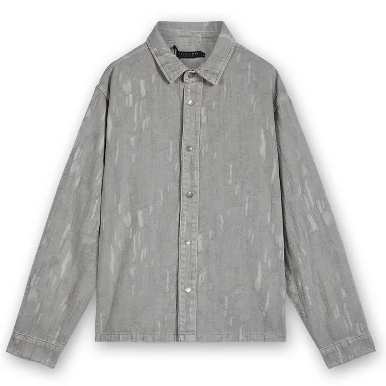 Men's grey textured jacquard overshirt, front view, style 4163055