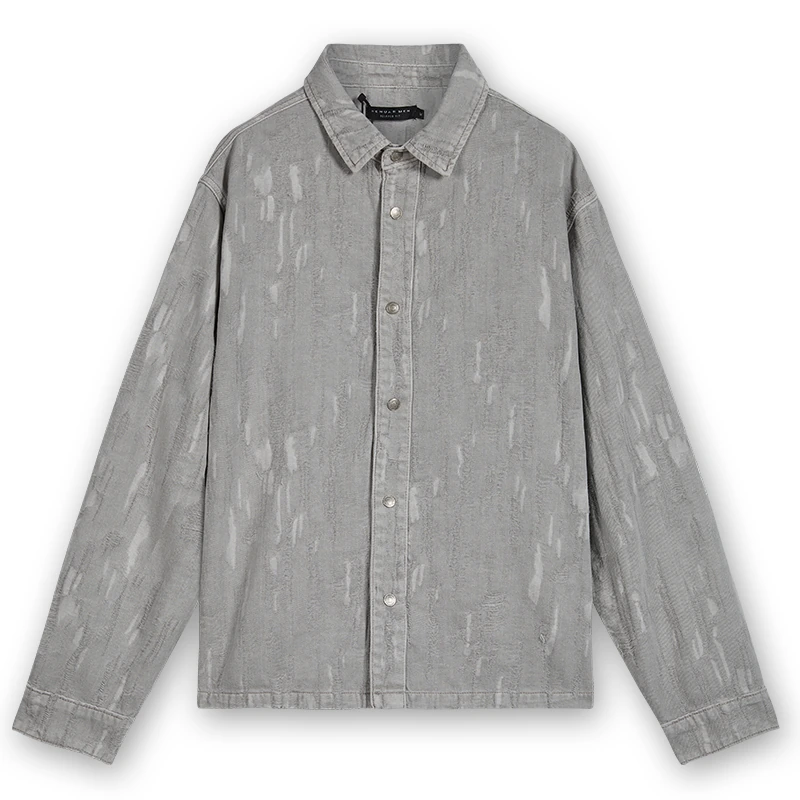 Men's grey textured jacquard overshirt, front view, style 4163055