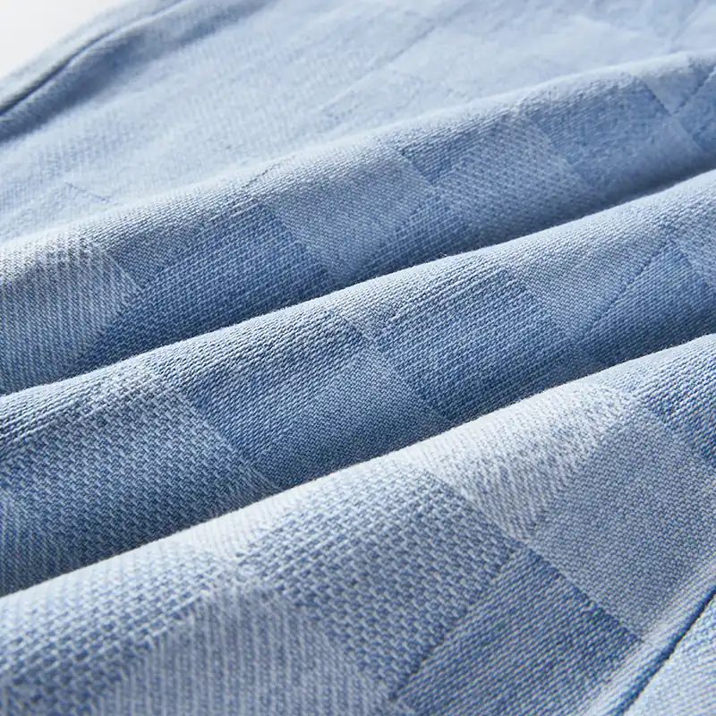Light blue pixel jacquard denim texture detail for style 68071