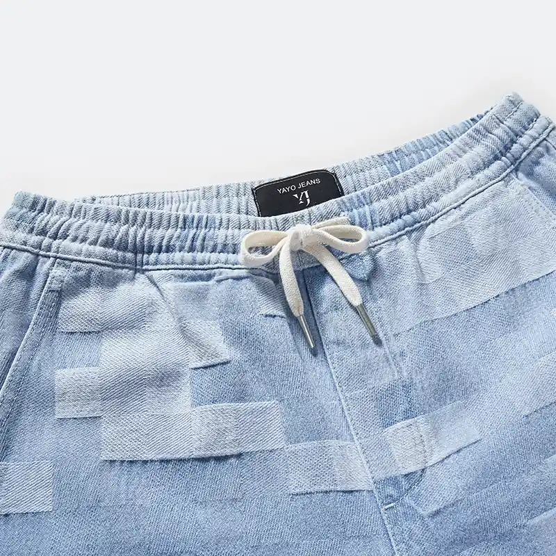 Elastic drawstring waist and pixel-check denim detail, style 68071