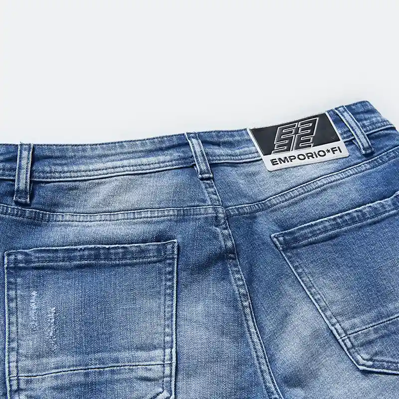 Men's light blue ripped regular-waist slim jeans, back pocket and waist label detail, style DJSS2611M