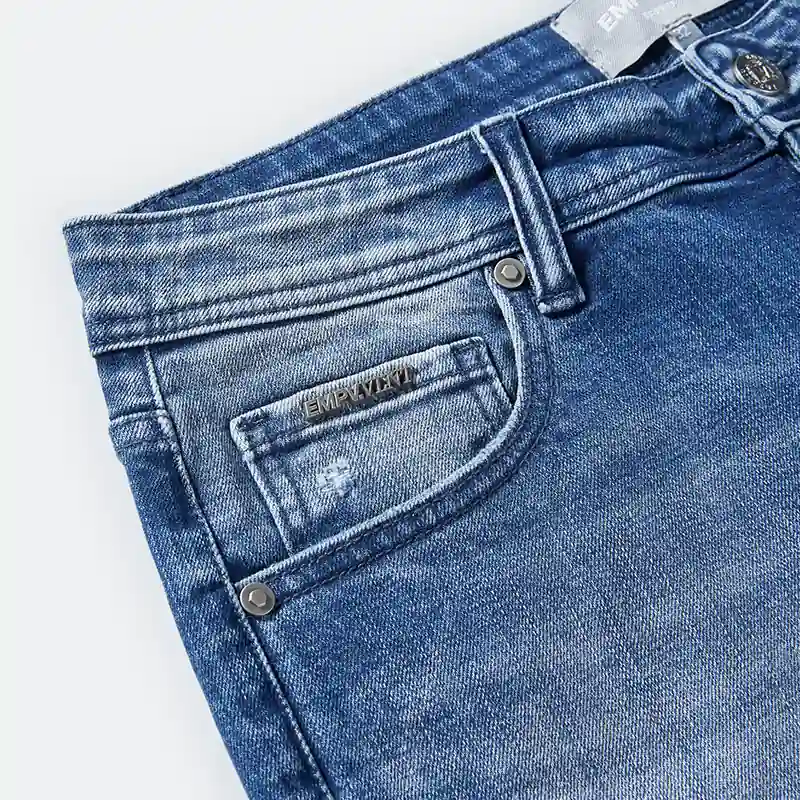 Men's light blue ripped regular-waist slim jeans, front pocket and wash detail, style DJSS2611M