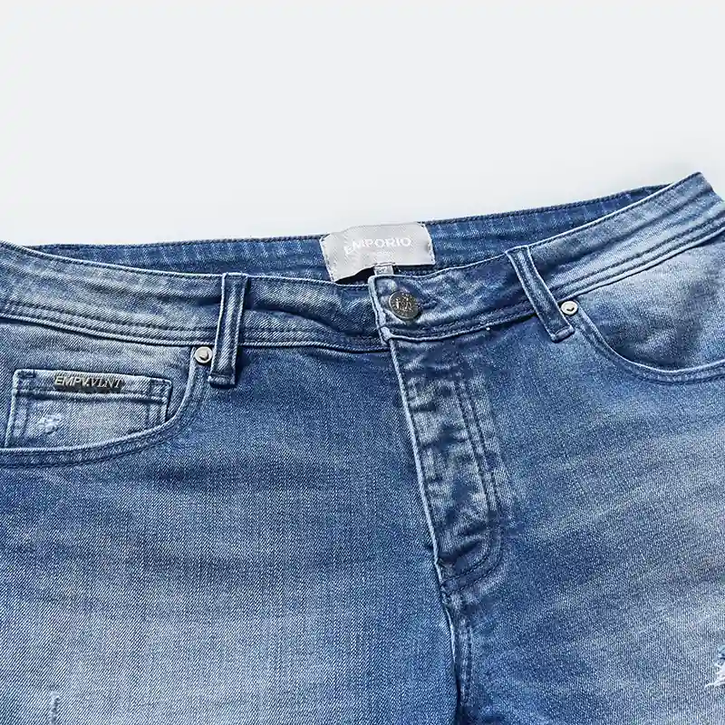 Men's light blue ripped regular-waist slim jeans, waist and wash detail, style DJSS2611M