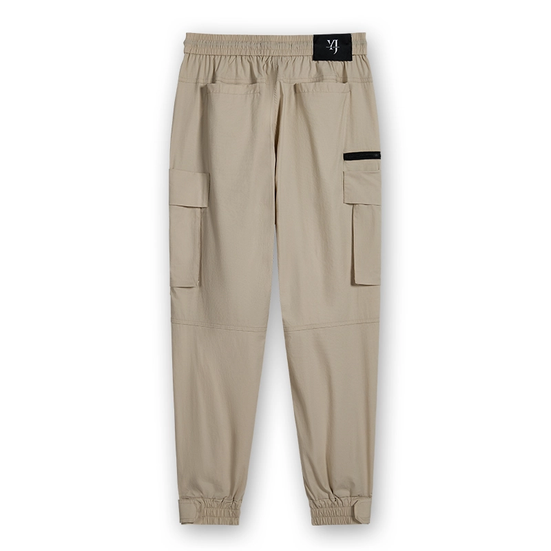 Men's light khaki webbing-detail cargo jogger pants, back view, style 8244003