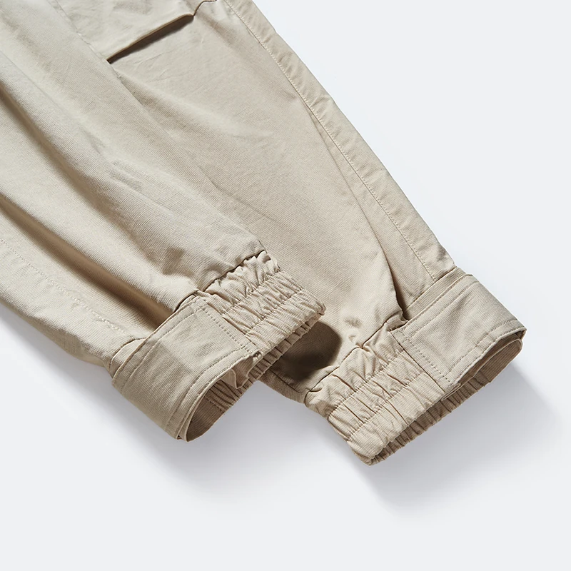 Elasticated ankle cuff and seam detail on khaki cargo joggers style 8244003