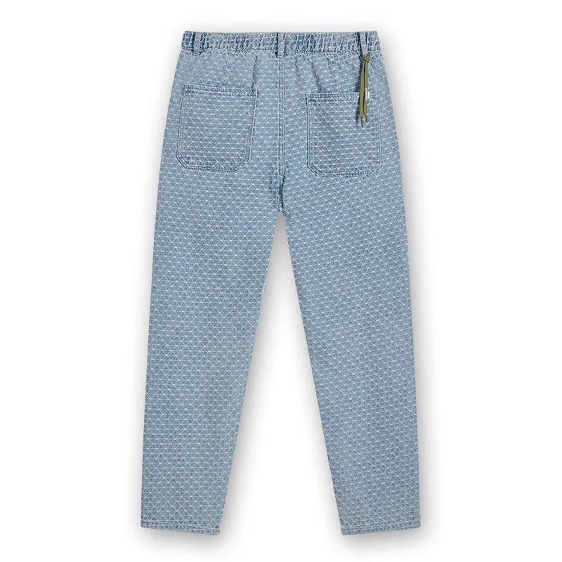 Men's light wash bubble-grid jacquard denim pants, back view, style 4264567