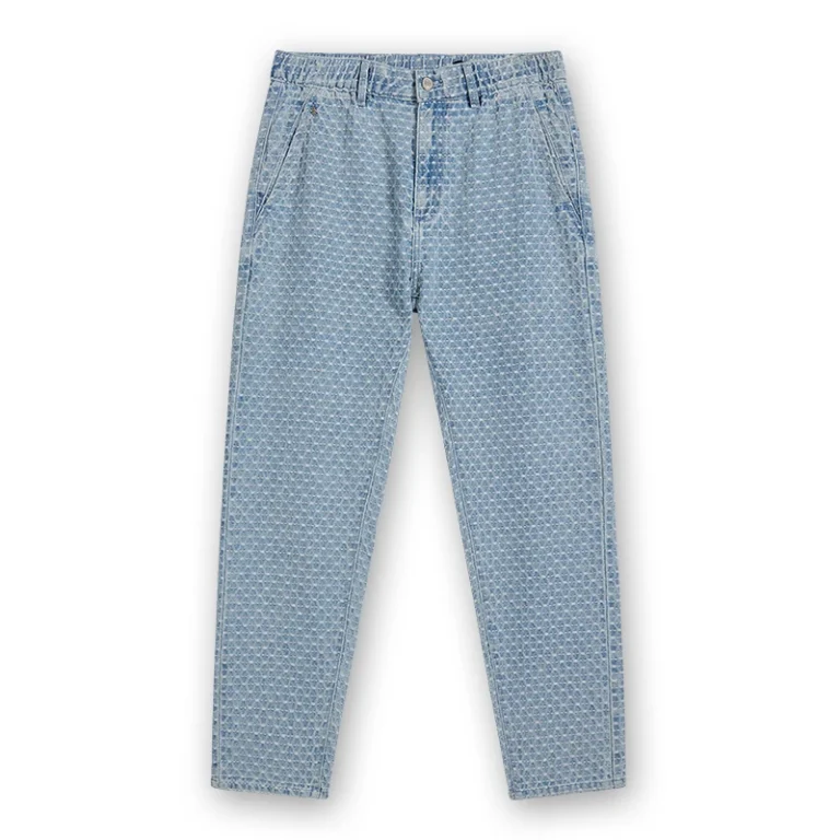 Men's light wash bubble-grid jacquard denim pants, front view, style 4264567