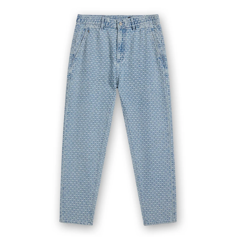 Men's light wash bubble-grid jacquard denim pants, front view, style 4264567