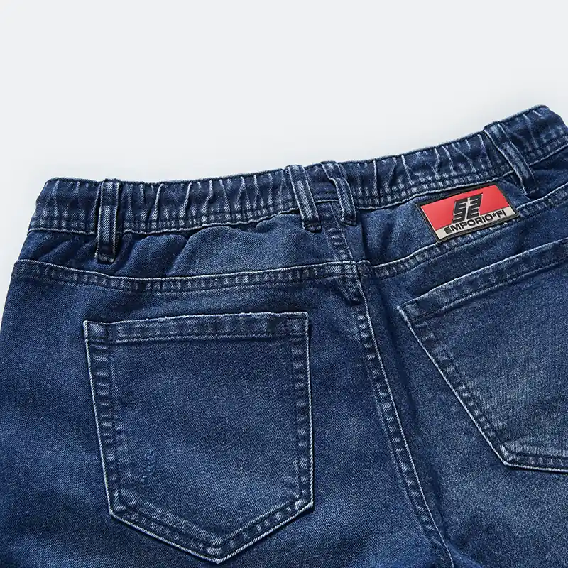 Men's medium blue scratch-detail drawstring slim jeans, back pocket detail, style DJSS2601M
