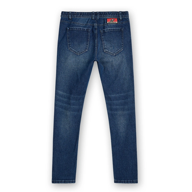 Men's medium blue scratch-detail drawstring slim jeans, back view, style DJSS2601M