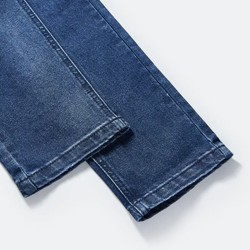 Men's medium blue scratch-detail drawstring slim jeans, hem and wash detail, style DJSS2601M